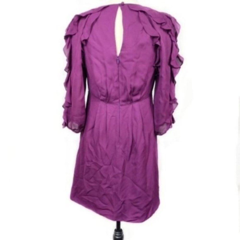 Tibi Pleated Wrap Ruffle Sleeve Keyhole Silk Dress 8 - Picture 6 of 8